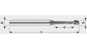 Keményfém gömbvégű másolómaró (Lollipop) - D1.5/4.5 R0.75 - L50.0 - d4.0 mm